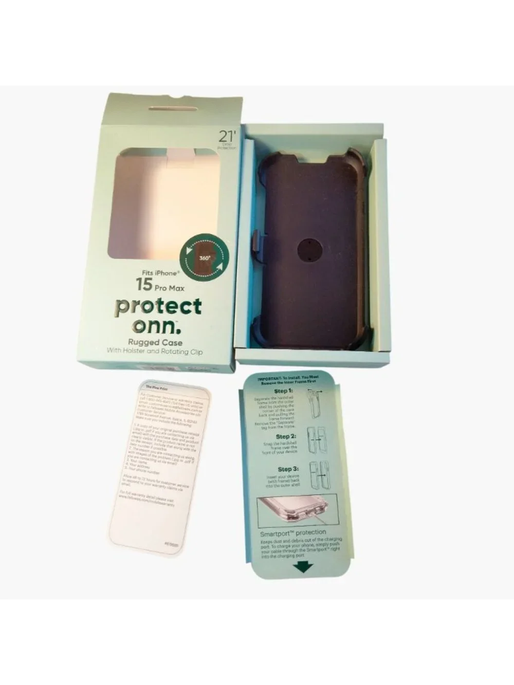 Onn Rugged Case iPhone 15 Pro Max Holster Rotating Clip New